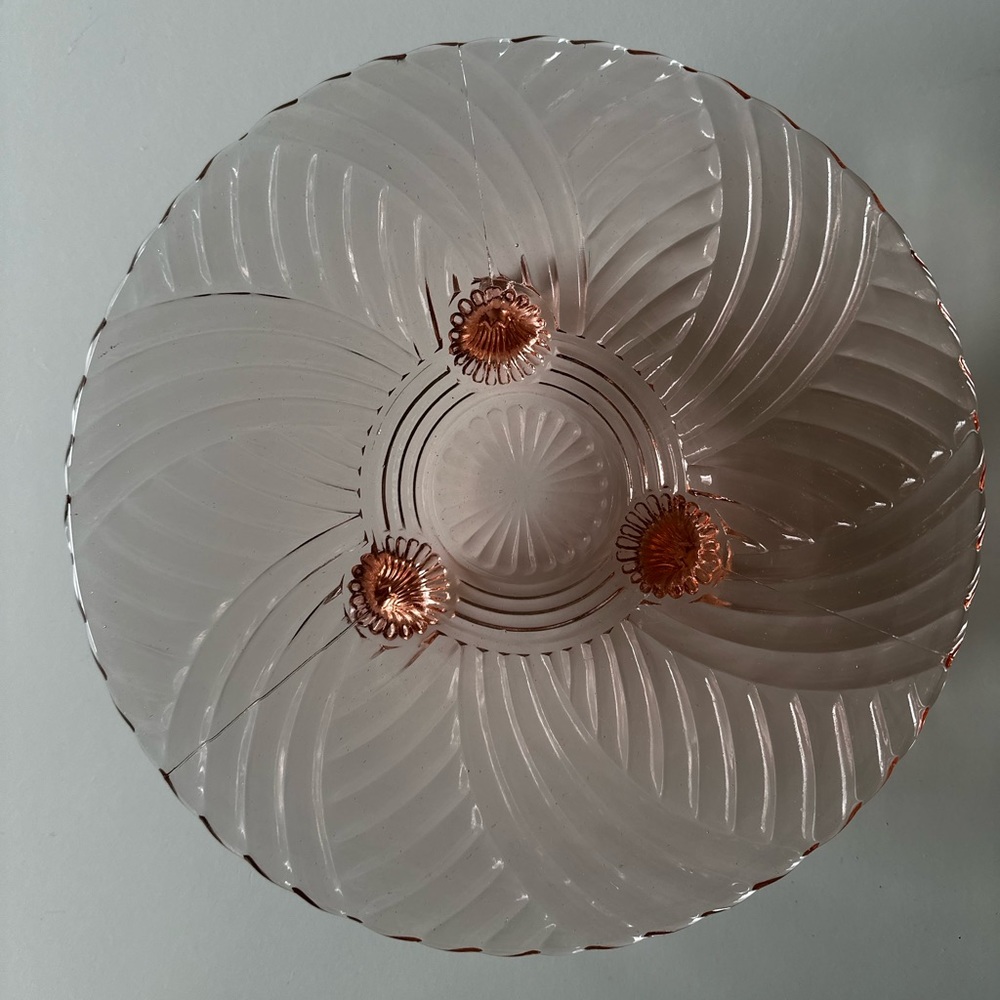 Vintage Anchor Hocking Prismatic Swirl Pink Depression Glass 3 Footed Bowl